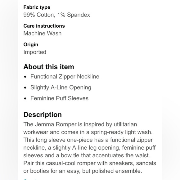 PAIGE Women's Jemma Puff Sleeve Denim Romper Size 0 🦋🦋🦋 - Picture 10 of 10